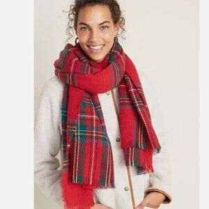 NWT Old Navy Long Flannel Blanket Scarf Wrap Shawl Tartan Pashmina Red Plaid